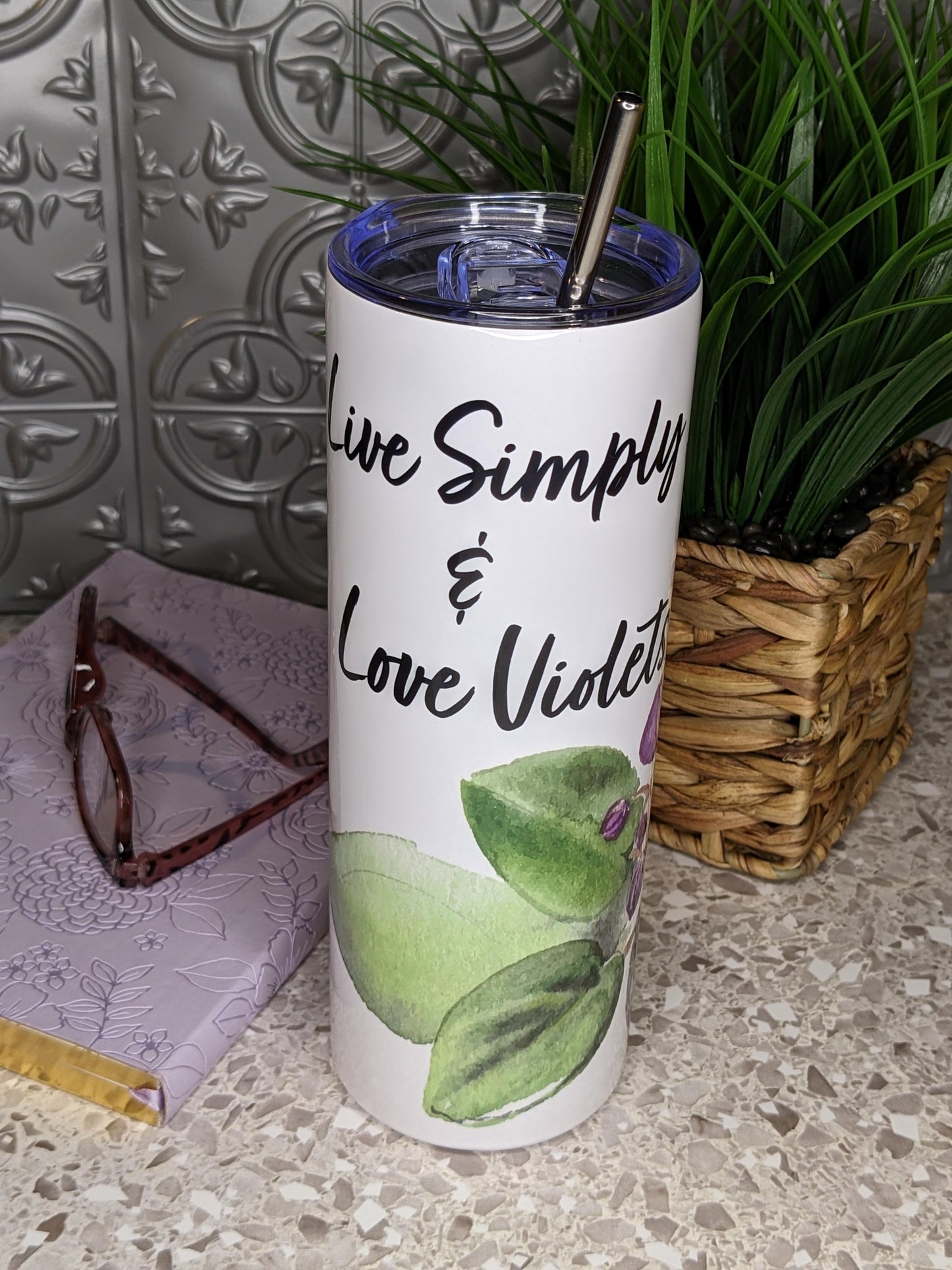 African violet tumbler Live Simply Love Violets