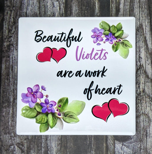 African violet ceramic coaster Beautiful Violets are a work of heart