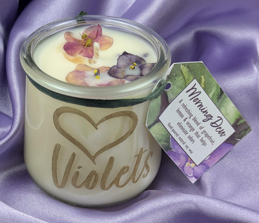 African violet candle dried violet flowers grapefruit lemon orange eliminates odors