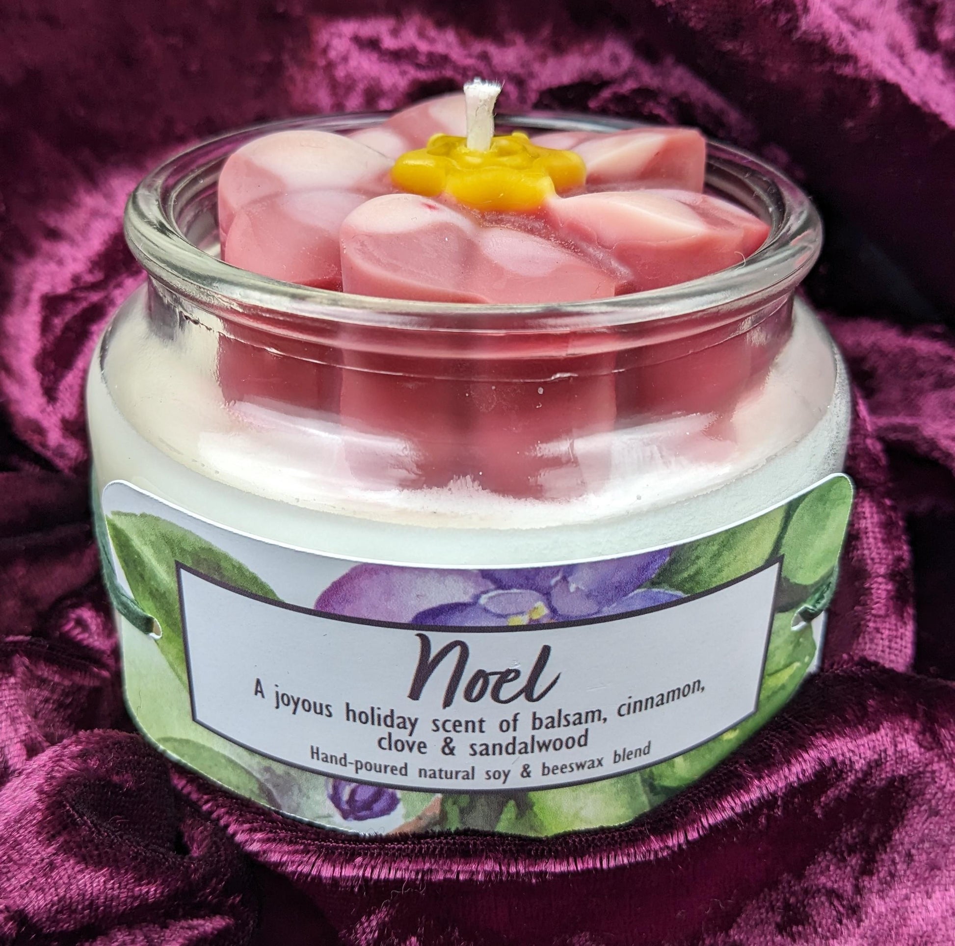 African violet rose flower soy and beeswax balsam cinnamon clove sandalwood holiday