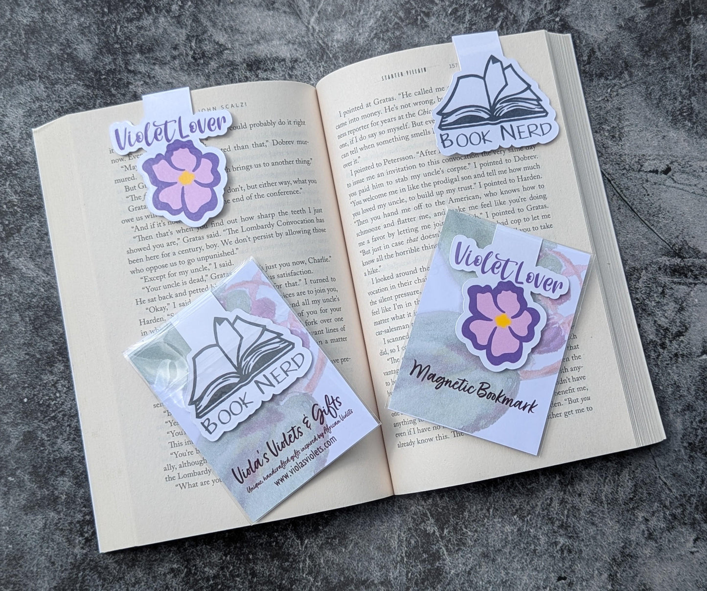 African violet cardstock magnetic bookmark